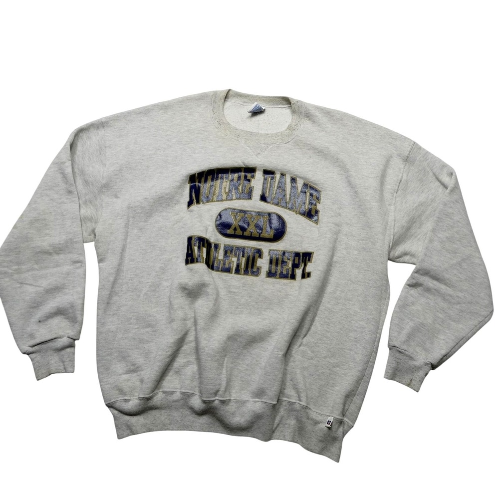 Vintage Notre Dame Fighting Irish Sweatshirt Mens 3XL Gray NCAA Russell Athletic